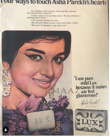 Lux ad featuring old Bollywood actress asha parekh