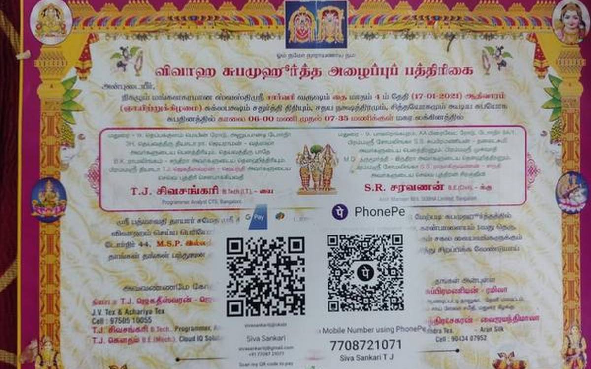 A Couple In Madurai Puts Payment QR Codes On Their Wedding Invite Due To Social Distancing