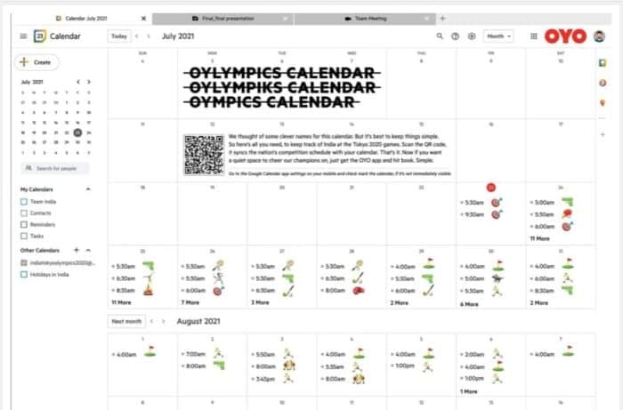 Get The Olympic Itinerary In Your Device's Calendar With OYO