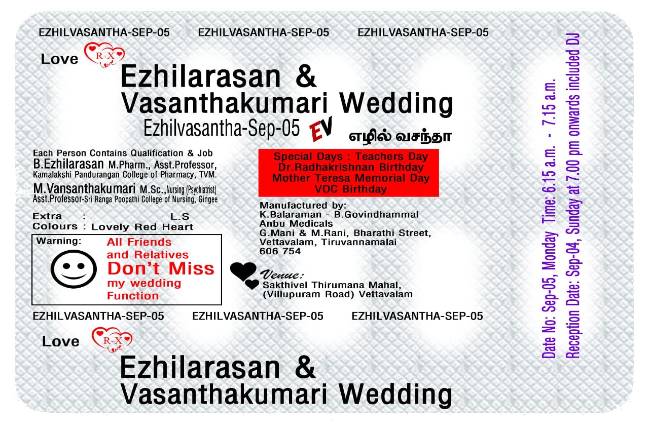 This Tamil Couple's Wedding Card Is Going Viral As It Looks Like A 'Tablet Strip'