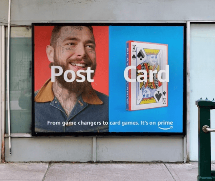 Post Malone on a billboard, 'It's On Prime' out-of-home campaign